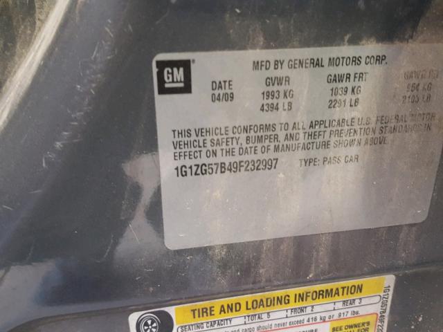 1G1ZG57B49F232997 - 2009 CHEVROLET MALIBU LS GRAY photo 10