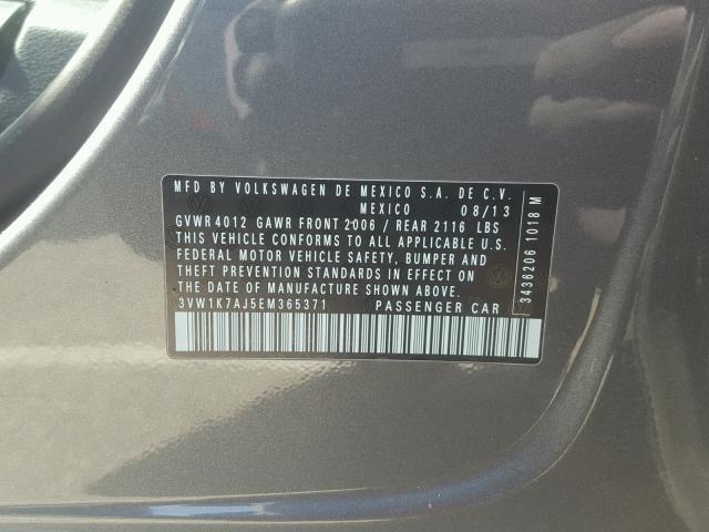 3VW1K7AJ5EM365371 - 2014 VOLKSWAGEN JETTA BASE 灰色 照片 10