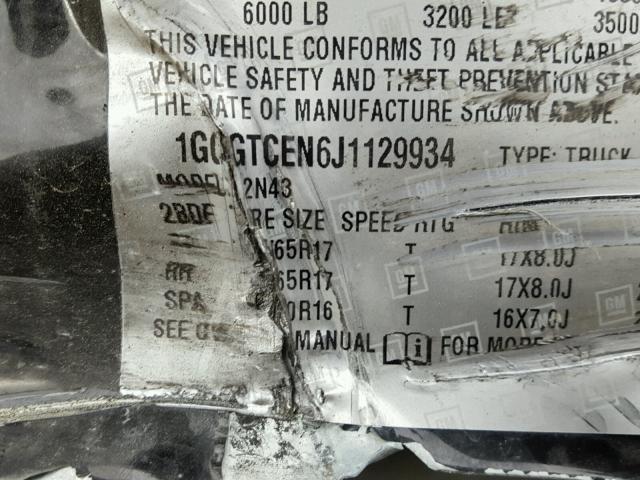 1GCGTCEN6J1129934 - 2018 CHEVROLET COLORADO L BLACK photo 10