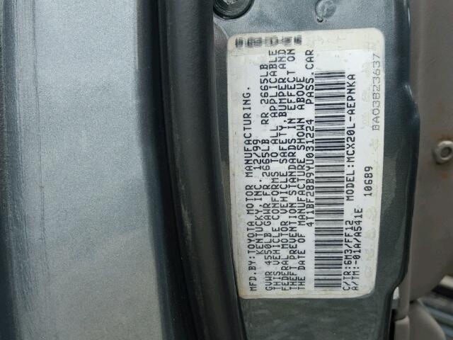 4T1BF28B9YU031224 - 2000 TOYOTA AVALON GRAY photo 10