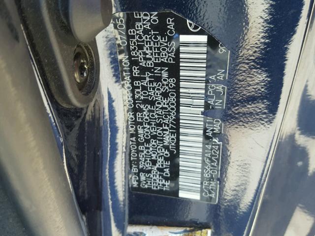 JTKDE177960080198 - 2006 TOYOTA SCION TC 蓝色 照片 10