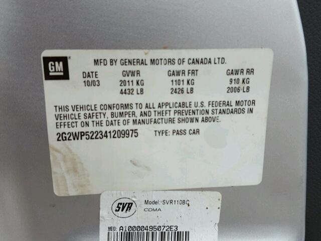 2G2WP522341209975 - 2004 PONTIAC GRAND PRIX GRAY photo 10