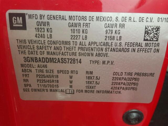 3GNBADDM2AS572814 - 2010 CHEVROLET HHR SS RED photo 10