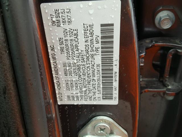 5J8TB3H39JL004136 - 2018 ACURA RDX BASE GRAY photo 10