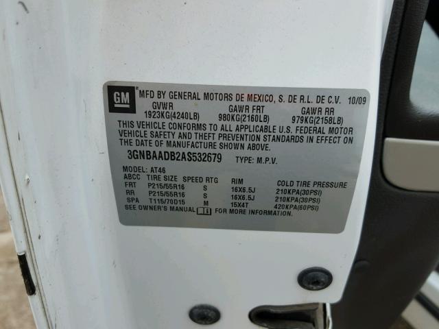 3GNBAADB2AS532679 - 2010 CHEVROLET HHR LS WHITE photo 10