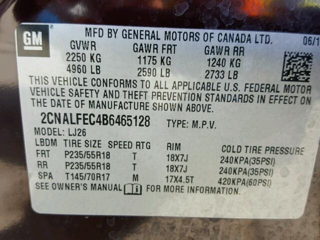 2CNALFEC4B6465128 - 2011 CHEVROLET EQUINOX LT MAROON photo 10