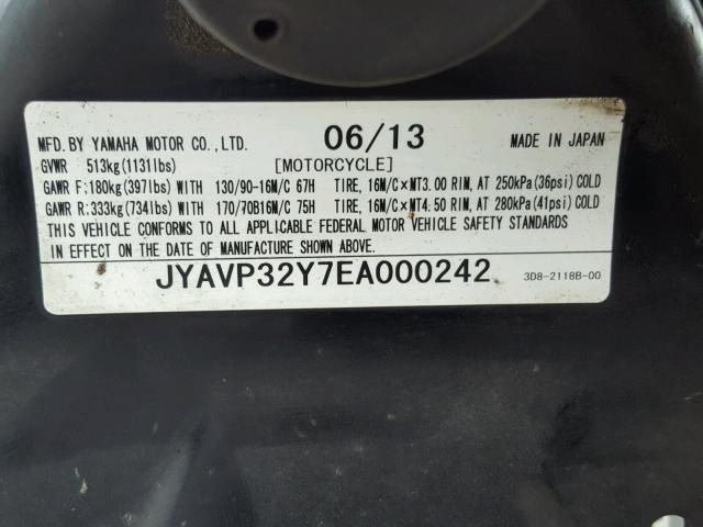 JYAVP32Y7EA000242 - 2014 YAMAHA XVS1300 CT GRAY photo 10