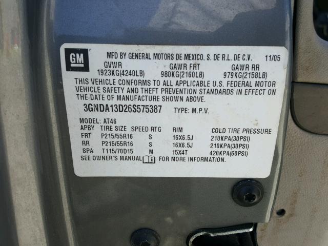 3GNDA13D26S575387 - 2006 CHEVROLET HHR LS GRAY photo 10