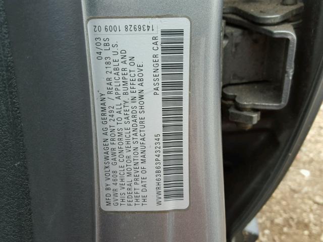 WVWRH63B63P432345 - 2003 VOLKSWAGEN PASSAT GLX 灰色 照片 10