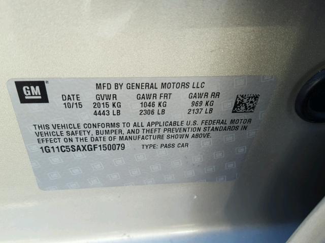 1G11C5SAXGF150079 - 2016 CHEVROLET MALIBU LIM 金色 照片 10