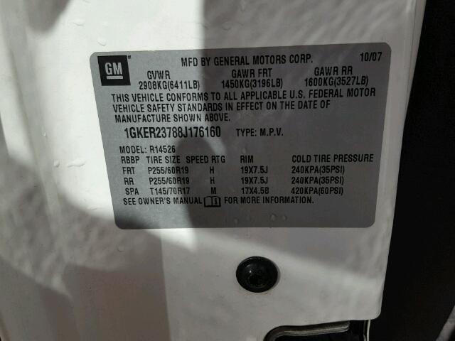 1GKER23788J176160 - 2008 GMC ACADIA SLT თეთრი ფოტო 10