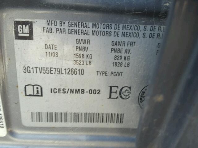 3G1TV55E79L126610 - 2009 CHEVROLET AVEO LS GRAY photo 10