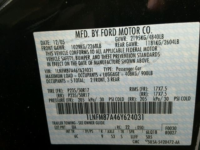 1LNFM87A46Y624031 - 2006 LINCOLN LS BLACK photo 10