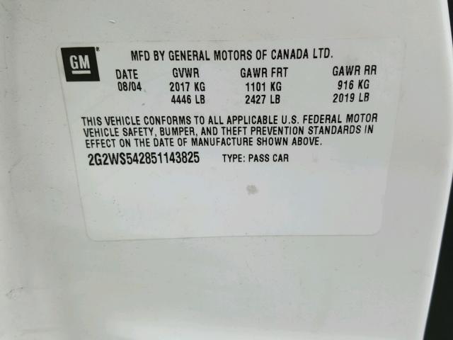 2G2WS542851143825 - 2005 PONTIAC GRAND PRIX WHITE photo 10