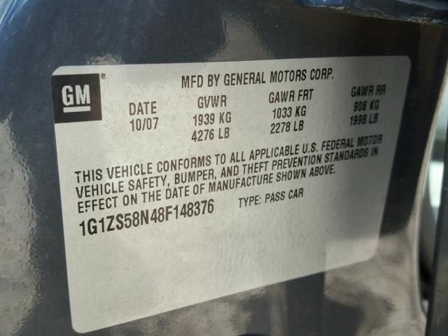 1G1ZS58N48F148376 - 2008 CHEVROLET MALIBU LS 蓝色 照片 10