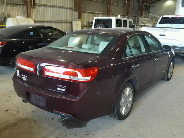 3LNDL2L3XBR759246 - 2011 LINCOLN MKZ HYBRID BURGUNDY photo 4