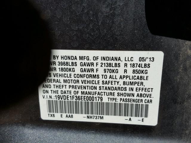 19VDE1F36EE000179 - 2014 ACURA ILX 20 GRAY photo 10