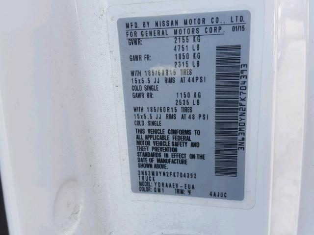 3N63M0YN2FK704393 - 2015 CHEVROLET CITY EXPRE WHITE photo 10