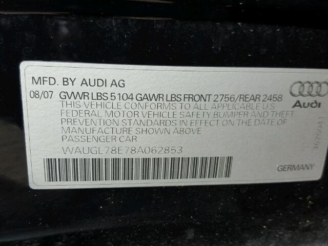 WAUGL78E78A062853 - 2008 AUDI S4 QUATTRO BLACK photo 10