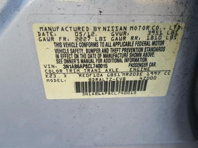 3N1AB6AP8CL740015 - 2012 NISSAN SENTRA 2.0 SILVER photo 10