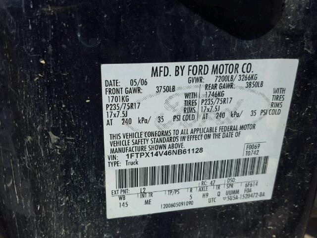 1FTPX14V46NB61128 - 2006 FORD F150 BLUE photo 10