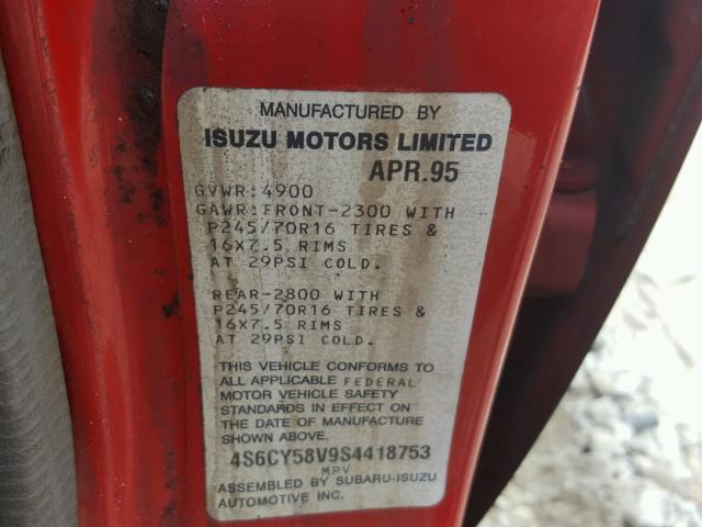 4S6CY58V9S4418753 - 1995 HONDA PASSPORT E 红色 照片 10