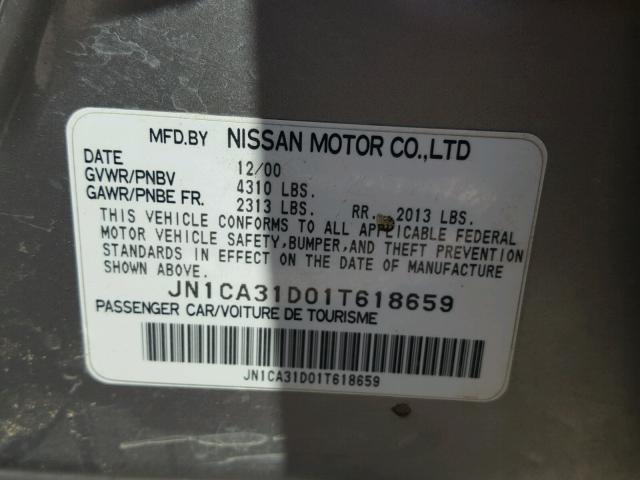 JN1CA31D01T618659 - 2001 NISSAN MAXIMA GXE SILVER photo 10