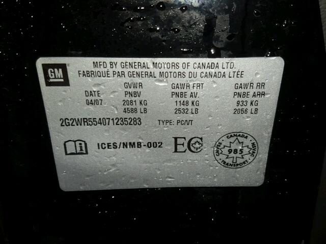 2G2WR554071235283 - 2007 PONTIAC GRAND PRIX BLACK photo 10