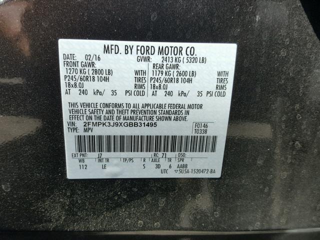 2FMPK3J9XGBB31495 - 2016 FORD EDGE SEL GRAY photo 10