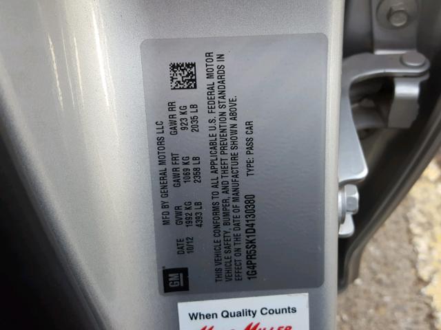 1G4PR5SK1D4130380 - 2013 BUICK VERANO CON SILVER photo 10