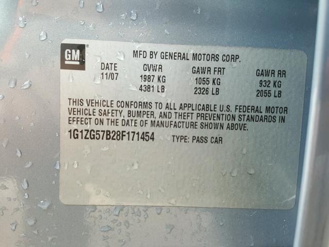 1G1ZG57B28F171454 - 2008 CHEVROLET MALIBU LS BLUE photo 10