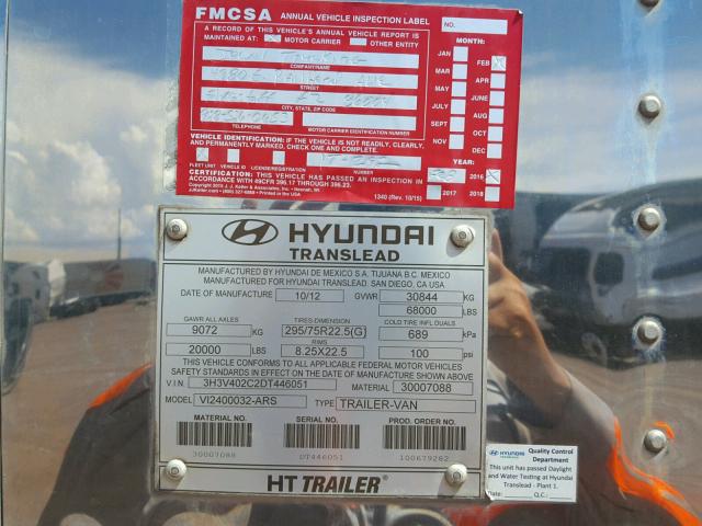 3H3V402C2DT446051 - 2013 HYUNDAI TRAILER BLUE photo 10