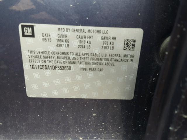 1G11C5SA1DF353650 - 2013 CHEVROLET MALIBU 1LT BLUE photo 10