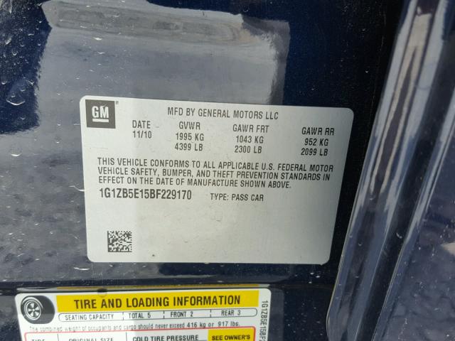 1G1ZB5E15BF229170 - 2011 CHEVROLET MALIBU LS BLUE photo 10