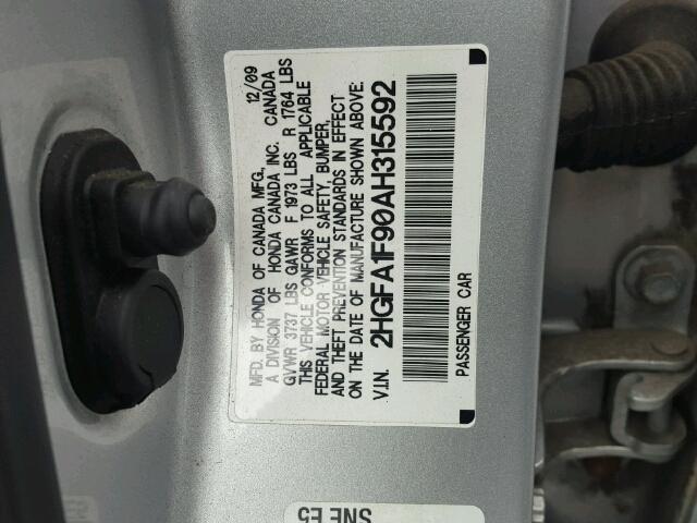 2HGFA1F90AH315592 - 2010 HONDA CIVIC EXL Gümüş foto 10