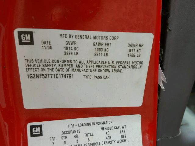 1G2NF52T71C174791 - 2001 PONTIAC GRAND AM S Qırmızı foto 10