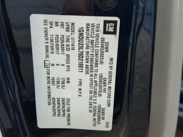 1GNDU23L76D218811 - 2006 CHEVROLET UPLANDER L 蓝色 照片 10