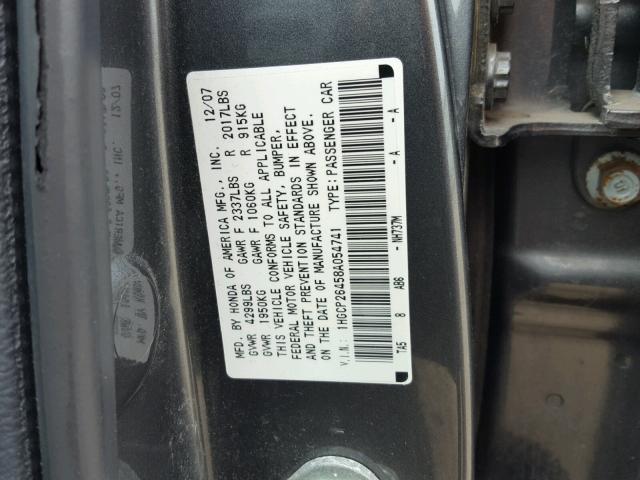 1HGCP26458A054741 - 2008 HONDA ACCORD LXP GRAY photo 10