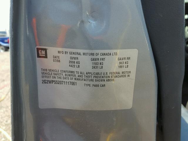 2G2WP552071117061 - 2007 PONTIAC GRAND PRIX Сірий фото 10