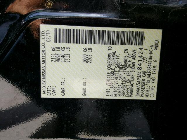 1N4AA5AP3AC841424 - 2010 NISSAN MAXIMA S أسود صورة 10