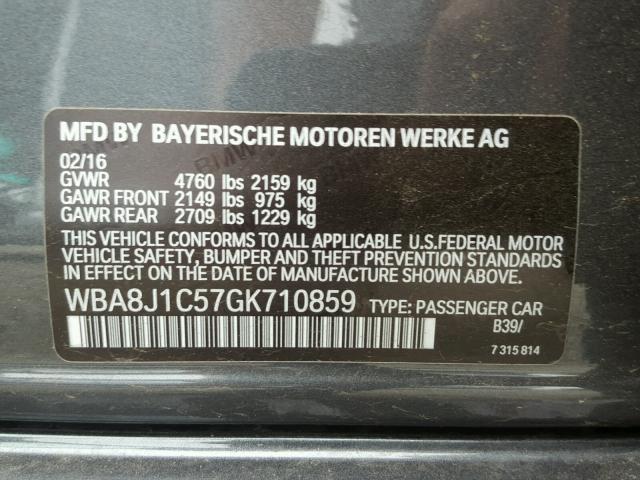 WBA8J1C57GK710859 - 2016 BMW 328 D GRAY photo 10