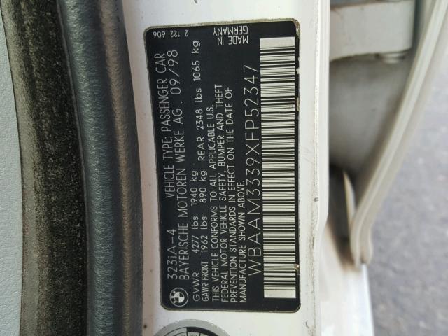 WBAAM3339XFP52347 - 1999 BMW 323I AUTOM WHITE photo 10