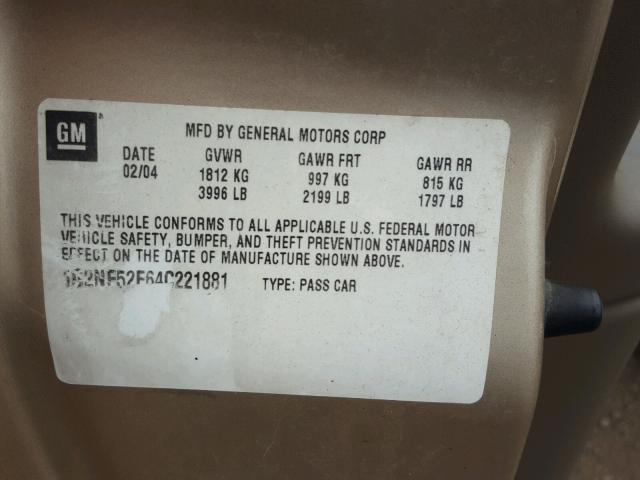 1G2NF52E64C221881 - 2004 PONTIAC GRAND AM S Qızıl foto 10