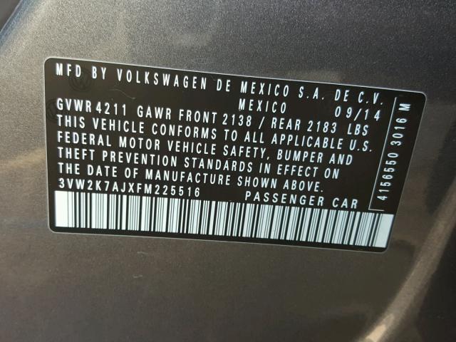 3VW2K7AJXFM225516 - 2015 VOLKSWAGEN JETTA BASE GRAY photo 10