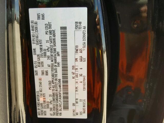 5LMCJ1A90FUJ46356 - 2015 LINCOLN MKC 黑色 照片 10