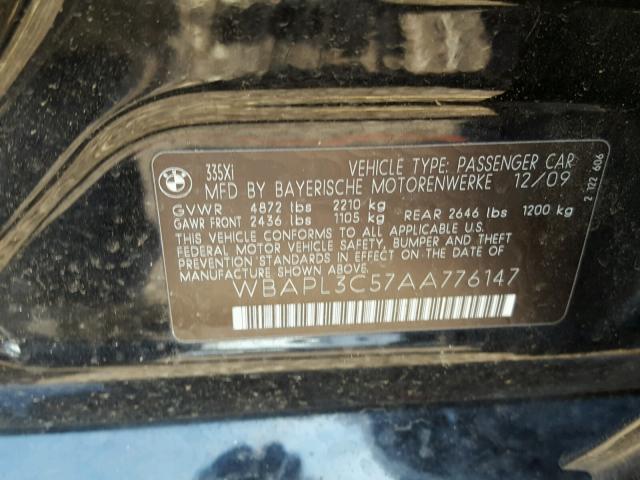WBAPL3C57AA776147 - 2010 BMW 335 XI 黑色 照片 10