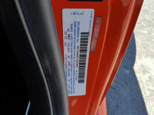 3VWCD21C32M431158 - 2002 VOLKSWAGEN NEW BEETLE ORANGE photo 10