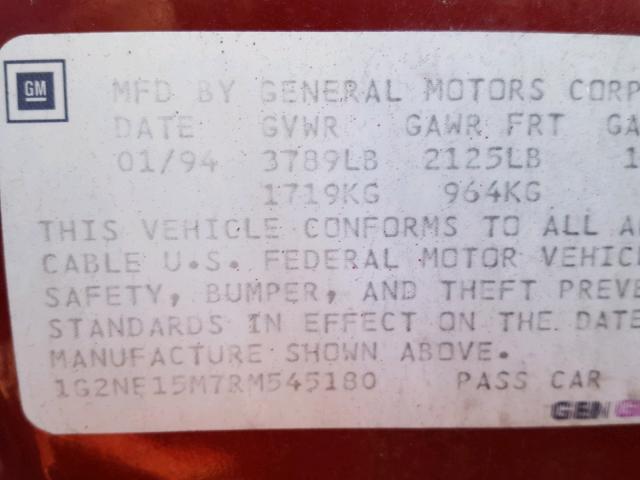 1G2NE15M7RM545180 - 1994 PONTIAC GRAND AM S Bordo foto 10