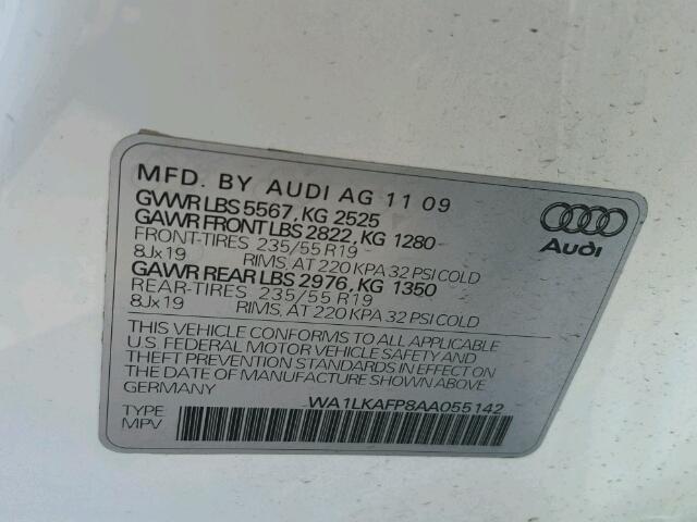 WA1LKAFP8AA055142 - 2010 AUDI Q5 PREMIUM WHITE photo 10