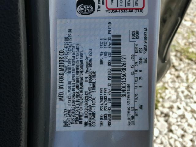 3LNDL2L36CR826121 - 2012 LINCOLN MKZ HYBRID SILVER photo 10